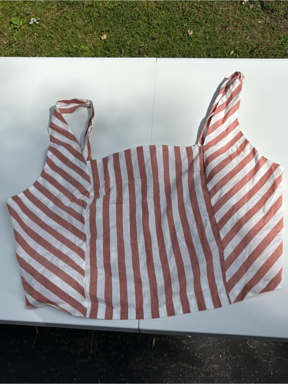 Maurices Rust and White Striped Sleeveless Crop Top